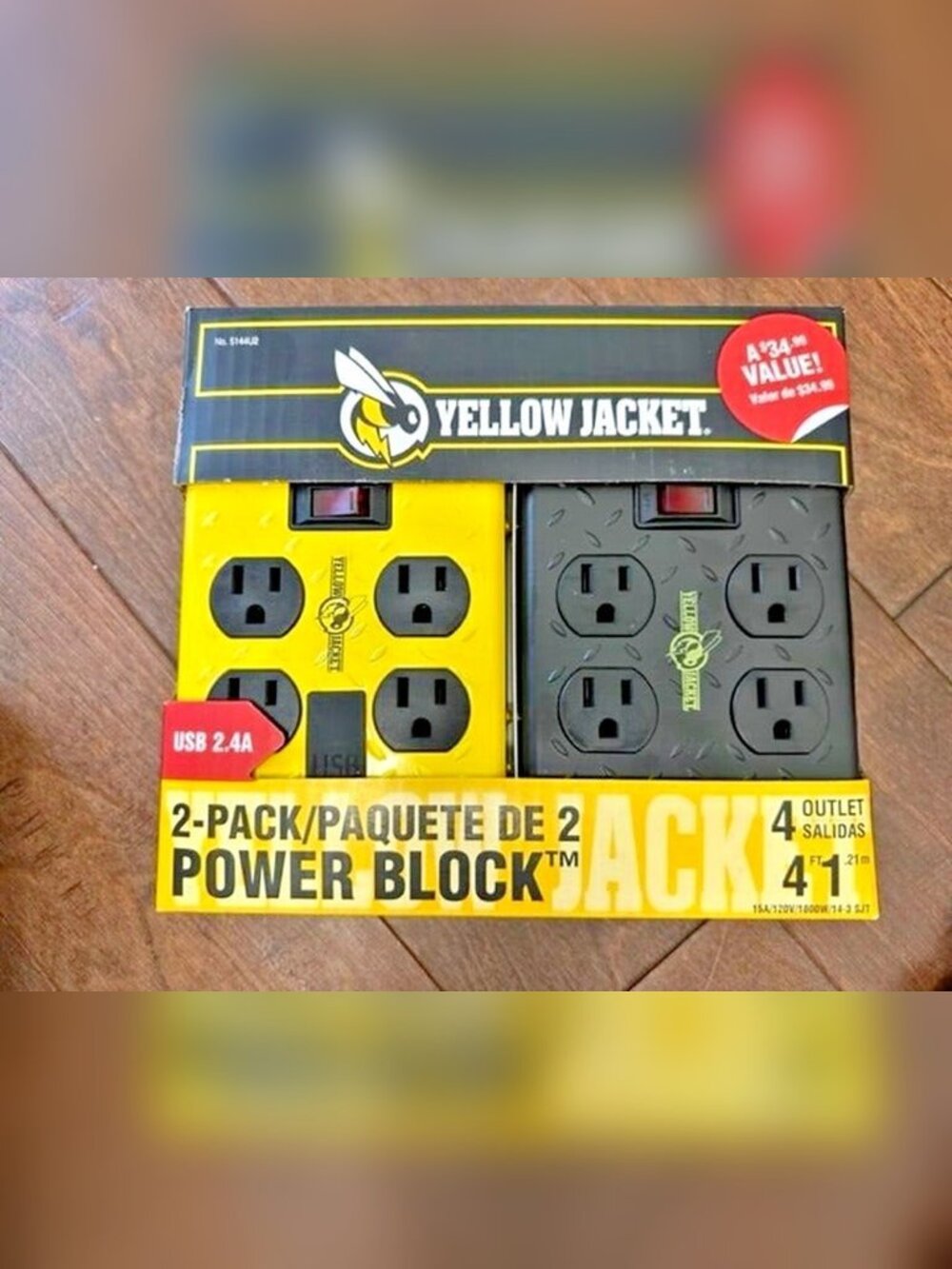 Yellow Jacket Southwire 4 Outlet Power Block + 2 USB Ports (2 pk.)